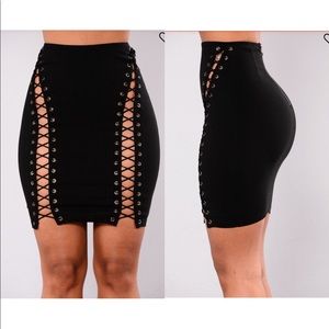 Black peek a boo lace up skirt